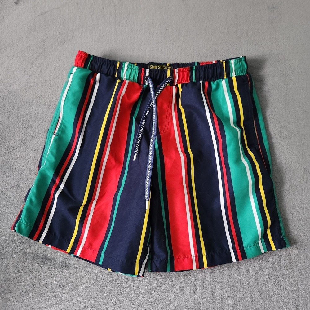 Surf Society Swim Trunks Men Size Large Lined Shorts Striped Multi Color Retro